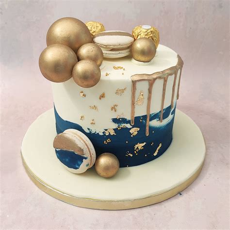 Blue and Gold Drip Cake | Blue Ombre Cake | Macaron Cake – Liliyum ...