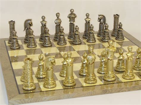 RomanThemed Metal & Ivory Gray Wood Chess Set