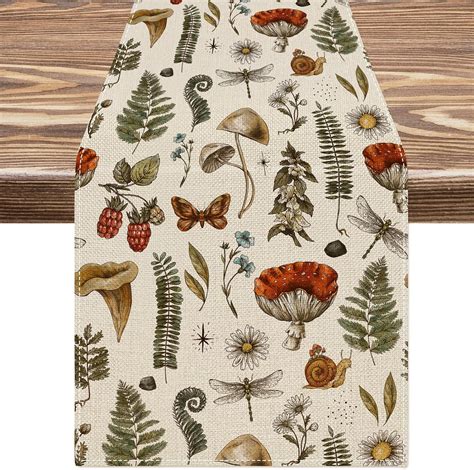 Amazon Anydesign Mushroom Table Runner Vintage Forest Plants