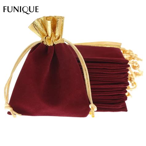 Funique New Pcs Purplish Red Velvet Gold Trim Drawstring Jewelry Gift