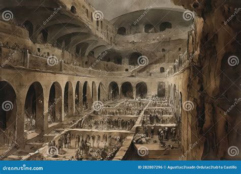 Painting of a Watercolor Drawing of the Catacombs of Rome. Stock ...