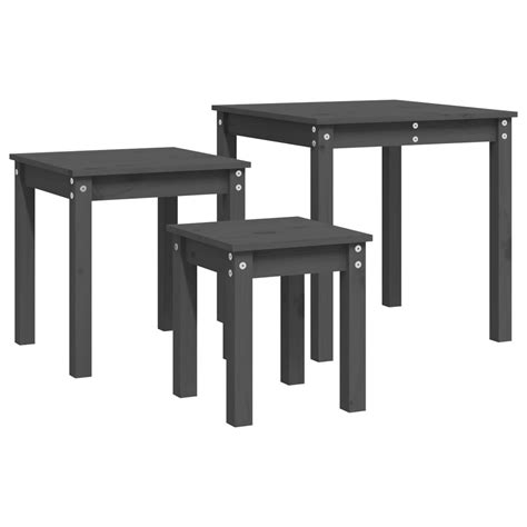 FDIT Tables Gigognes 3 Pcs Gris Bois De Pin Massif FDI7596638598376