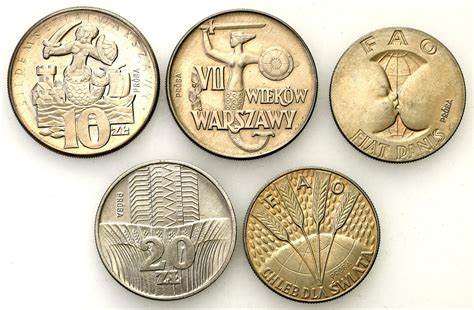 PRL PRÓBA miedzionikiel 10 20 złotych 1965 1973 zestaw 5 monet