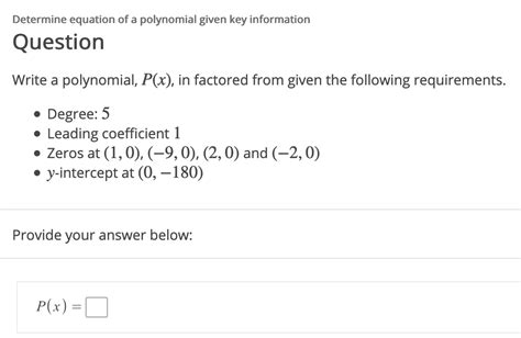 Solved Determine Equation Of A Polynomial Given Key Chegg