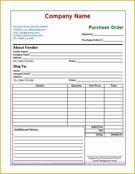 Construction Purchase Order Template Excel