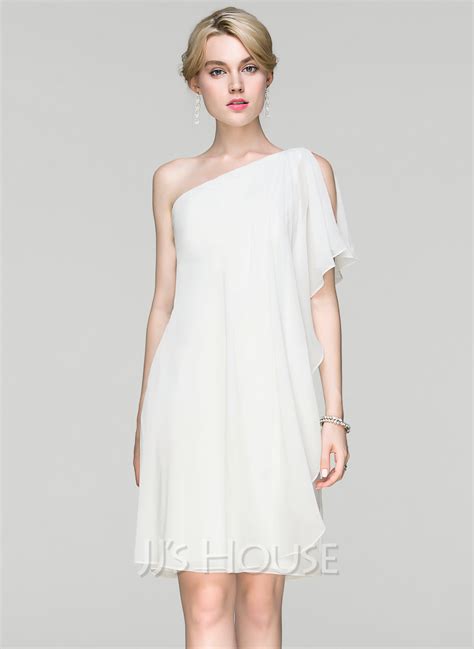 Sheath Column One Shoulder Knee Length Chiffon Cocktail Dress With