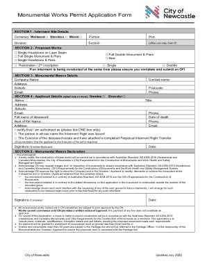 Fillable Online Newcastle Nsw Gov Monumental Works Permit Application