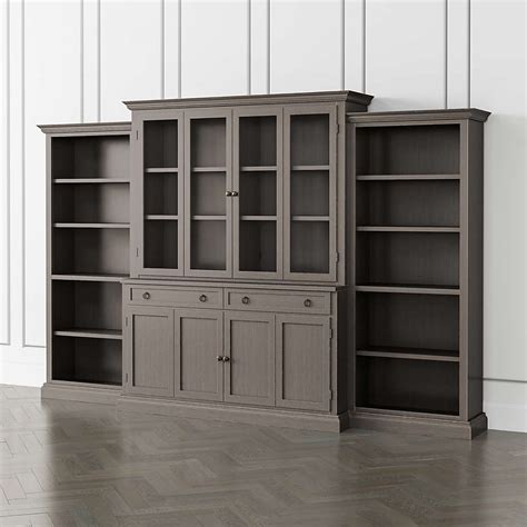 Cameo Grigio 4 Piece Glass And Wood Door Wall Unit With Open Bookcases