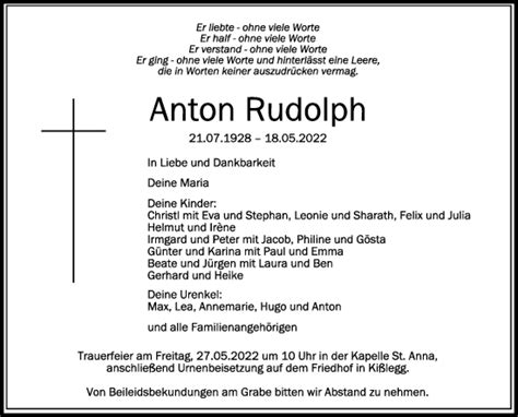 Traueranzeigen Von Anton Rudolph Schwaebische De Trauerportal