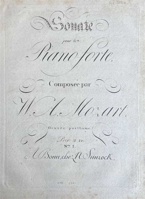 Sonate Pour Le Piano Forte Compos E Par W A Mozart Oeuvre Posthume