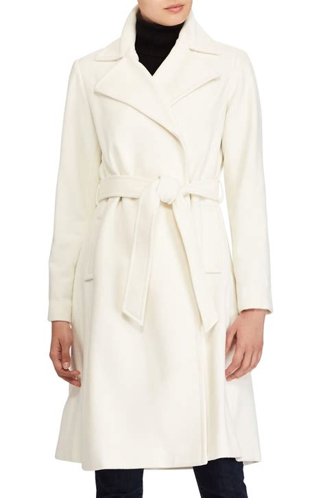 Lauren By Ralph Lauren Wool Blend Wrap Coat In Natural Lyst