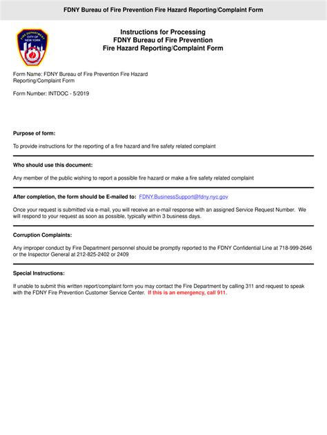 Fillable Online Fdny Complaint Fill Online Printable Fillable