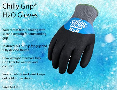 Chilly Grip H2o Waterproof Thermal Lined Nitrile Overdip Gloves Sizes