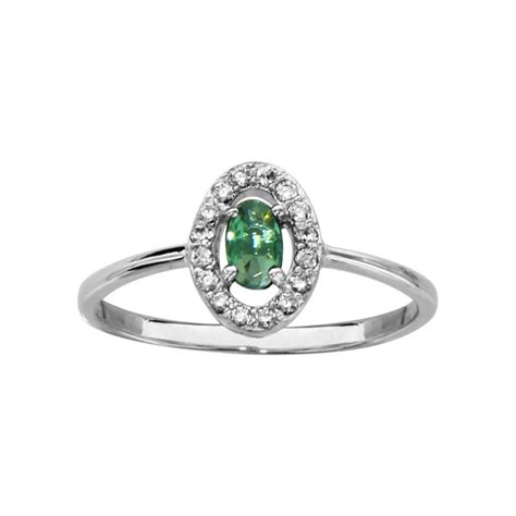 Bague Argent Forme Ovale Verte