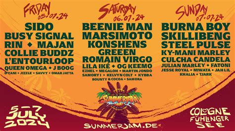 New Artists And Daily Lineup Summerjam 2024