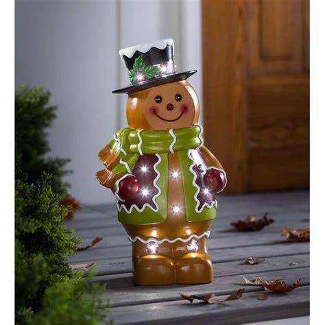 Plow And Hearth Indooroutdoor Lighted Gingerbread Boy Shorty Statue