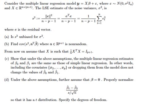 Solved Consider The Multiple Linear Regression Model Y X Chegg