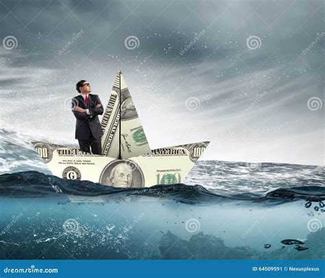 Businessman In Boat Made Of Dollar Banknote Stock Image Image Of