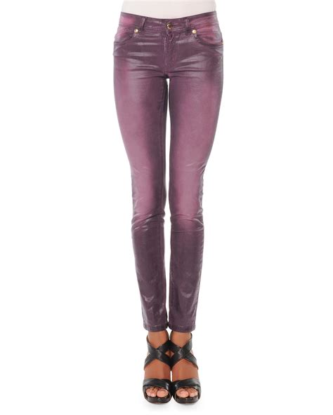 Lyst Just Cavalli Leather Pocket Pants In Purple