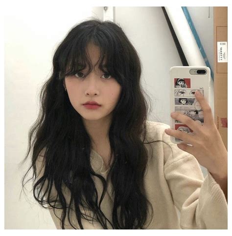 Fringe Black Hair Korean Wavy Hair Koreanwavyhair Black Wavy Hair