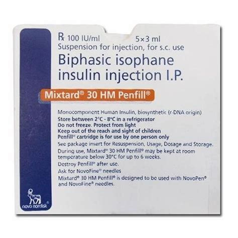 Mixtard Hm Penfill Biphasic Isophane Insulin Injection Iu Ml At