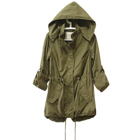 Women Jacket Warm Army Green Military Parka Trench Hooded Coat Jacket