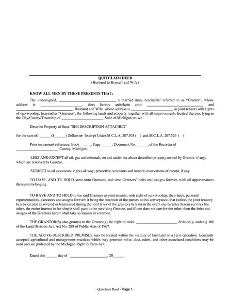 Michigan Quitclaim Deed From Husband To Himself And Wife Form Fill Out And Sign Printable Pdf