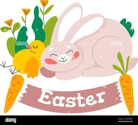 Easter Bunny And Chicken Sleeping Funny Characters Stock Vector Image