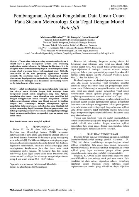 Pdf Pembangunan Aplikasi Pengolahan Data Unsur Cuaca Pada Stasiun Meteorologi Kota Tegal