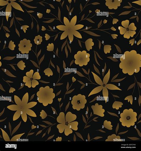 Abstract Batik Flowers Seamless Pattern Gold On Black Background