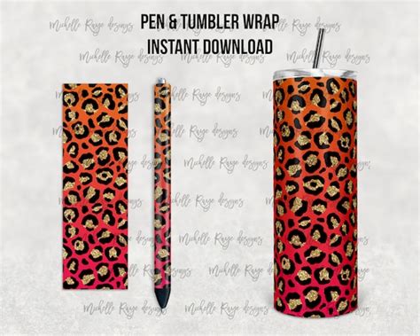 Orange Hot Pink Ombre Glitter Leopard Print Printable Waterslide Pen