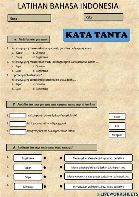 2 Tema 2 Bahasa Indonesia Kalimat Tanya Worksheet Bahasa Bahasa