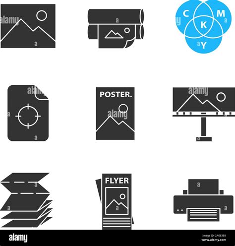 Printing Glyph Icons Set Digital Image Printers Cmyk Color Model