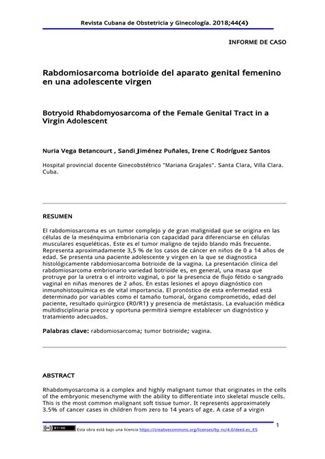 Pdf Botryoid Rhabdomyosarcoma Of The Female Genital Tract In A Virgin