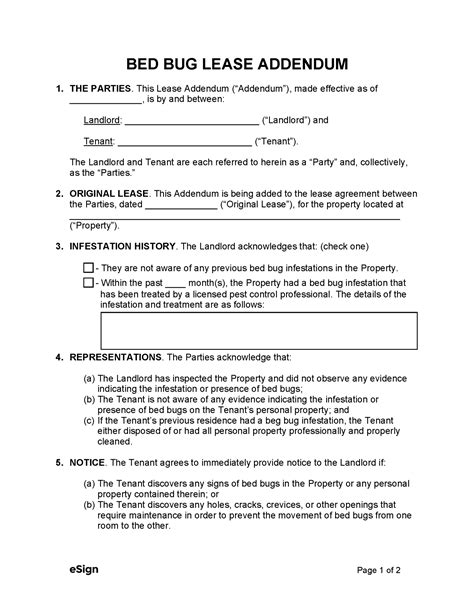 Free Bed Bug Lease Addendum Form Pdf Word