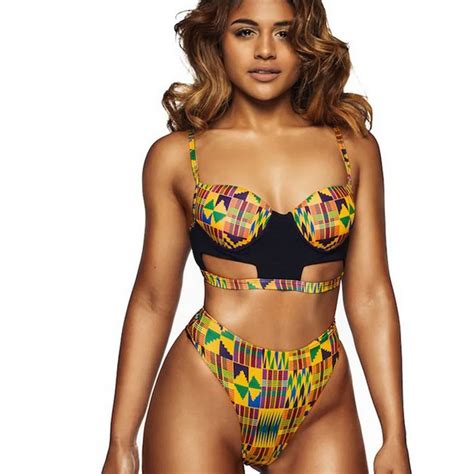 Two Pieces Brazilian Women High Waist Bikini African Print Hot Sexy