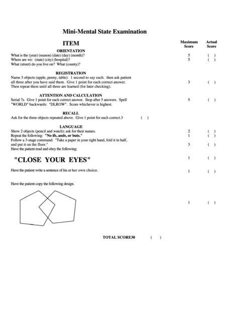 Mini Mental Status Examination Printable