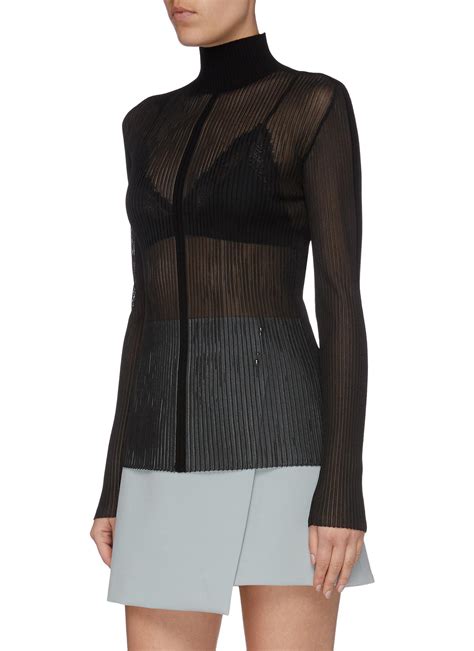 Dion Lee Synthetic Outline Skivvy Sheer Rib Knit Turtleneck Top In