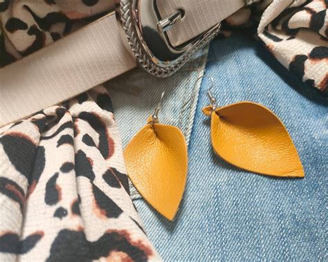 Leather Earrings Mustard Dangle Earrings Leather Drop Etsy Sweden