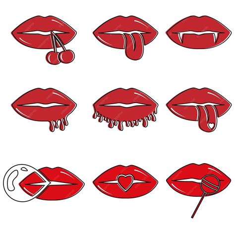 Premium Vector Collection Of Red Female Lips Vector Illustration Of