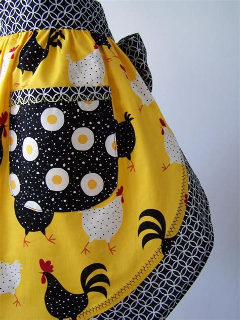 Cute Chicken And Rooster Farmhouse Half Apron In Yellow And Etsy Cute Chickens Half Apron