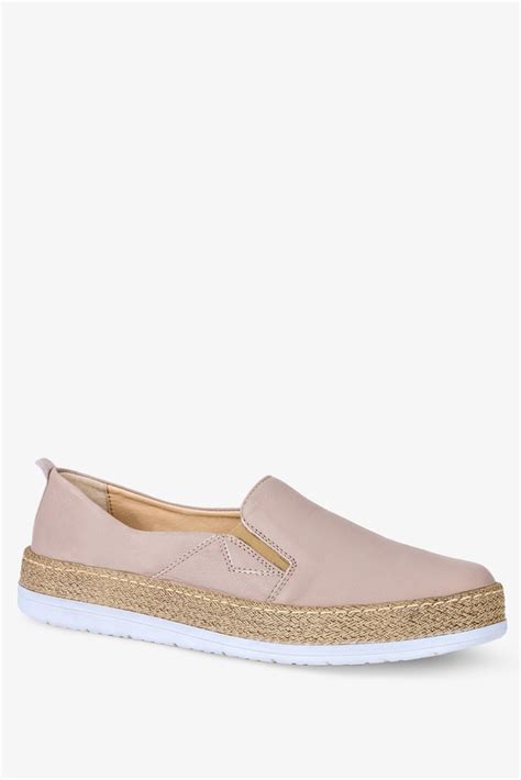 Beżowe półbuty espadryle slip on POLSKA SKÓRA Casu 0644 sklep Casu pl