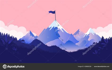 Mountaintop Goal Path Mountain Summit Snow Flag Top Coral Coloured