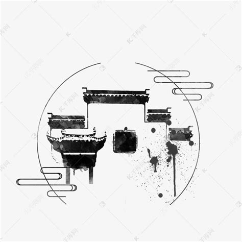 水墨古建筑插图素材图片免费下载 千库网