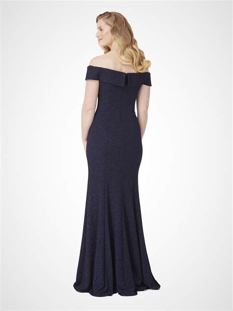 Sparkle Jersey Evening Gown With Bardot Neckline And Thigh Split At Ball