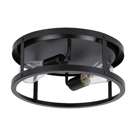 Yansun 2 Light Matte Black Drum Flush Mount Ceiling Light Modern Industrial Farmhouse Ceiling