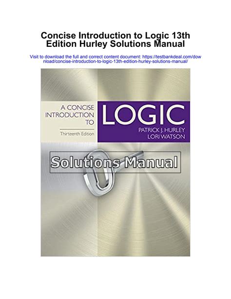 Concise Introduction To Logic Th Edition Hurley Solutions Manual By