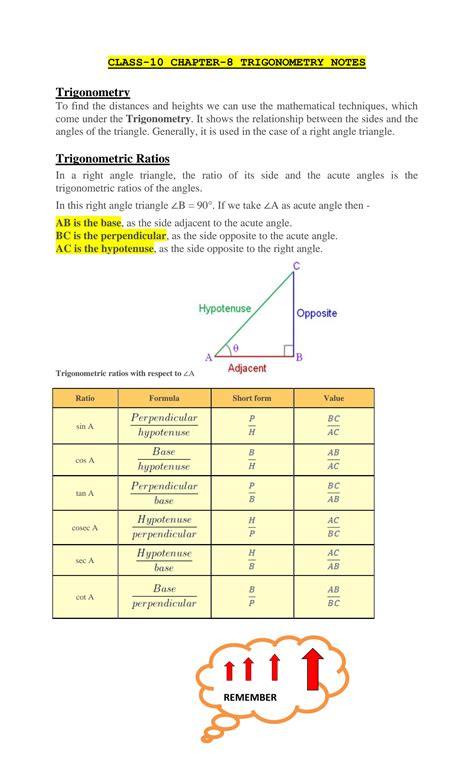 SOLUTION Class 10 Trigonometry Notes Studypool