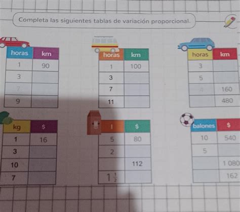 Completa Las Siguientes Tablas De Variaci N Proporcional Horas Km 27560