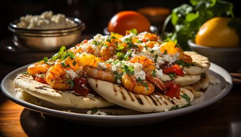 Freshness On Plate Grilled Meat Tomato Vegetable Bread Healthy